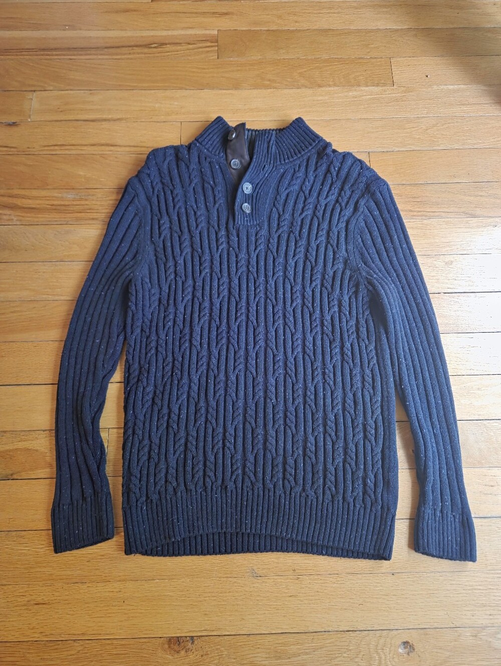 Tasso Elba Navy Cable Knit Zip-Up Mock Neck Sweater Mens XL